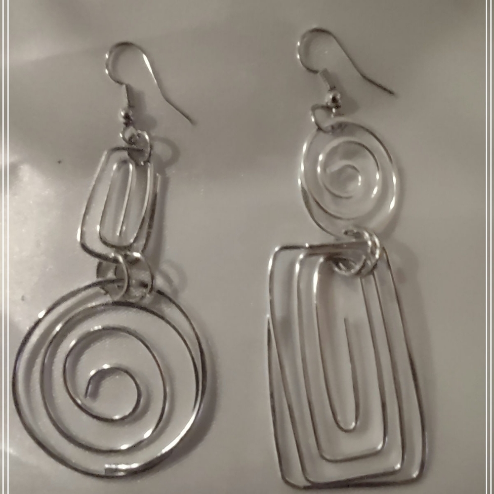 Silver Abstract Earrings - Picture 2 of 5